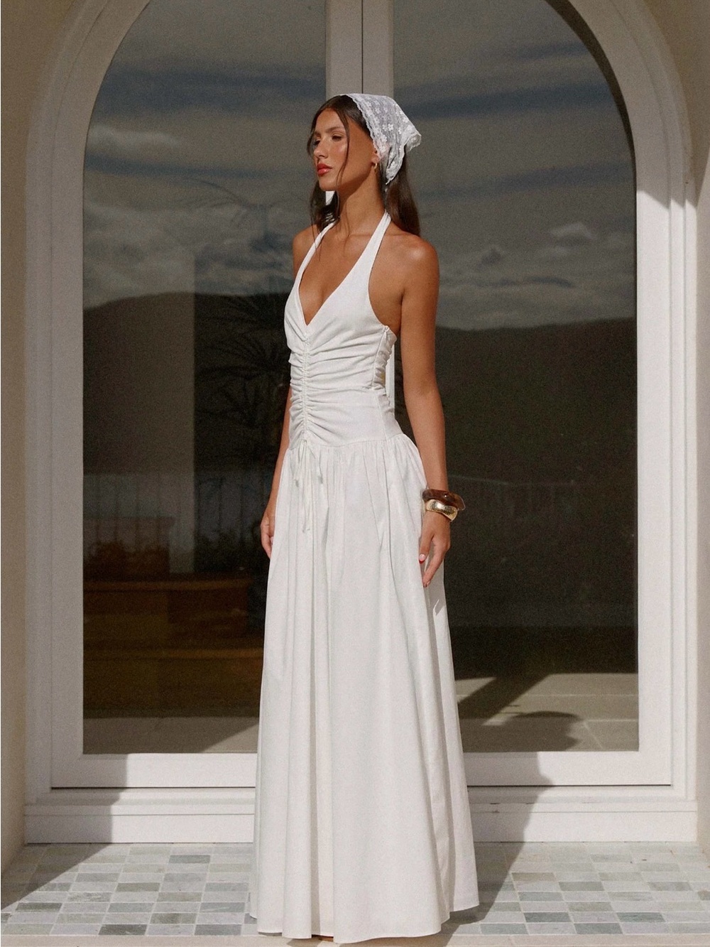 Peppermayo White Halter Ruched Maxi Dress - Picture 2 of 5